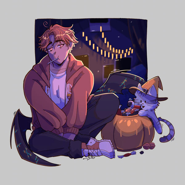 "Aren't You a Little Old to go Trick-or-Treating?" Digital painting, 2024.