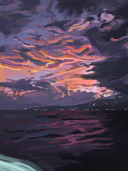 “Dumaguete Sunset.” digital painting, 2024.